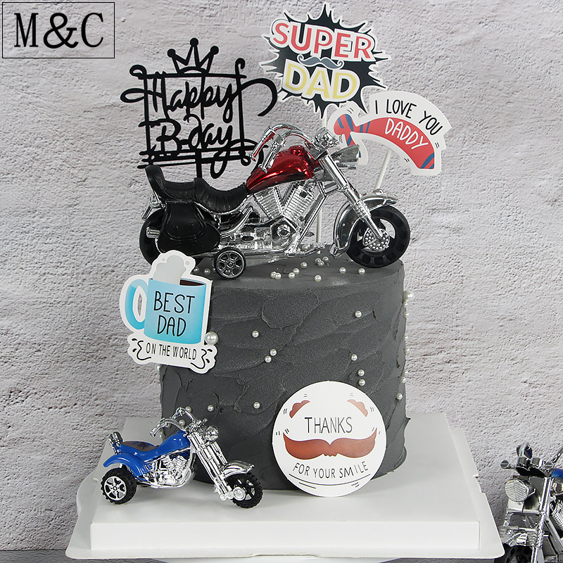 Father's Day cake decoration Super dad Inserted Cards Cool Locomotive Model Doll Swing for men's birthday