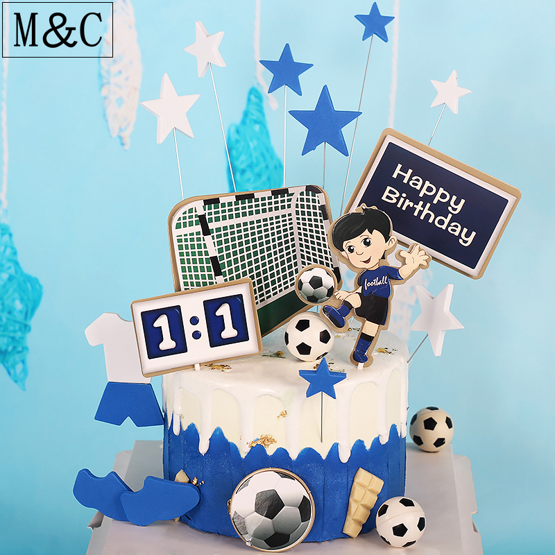 61 Children's Festival Baking Cake Decoration Double Football Boy Plugin Men's Men's Sports Football Plugin