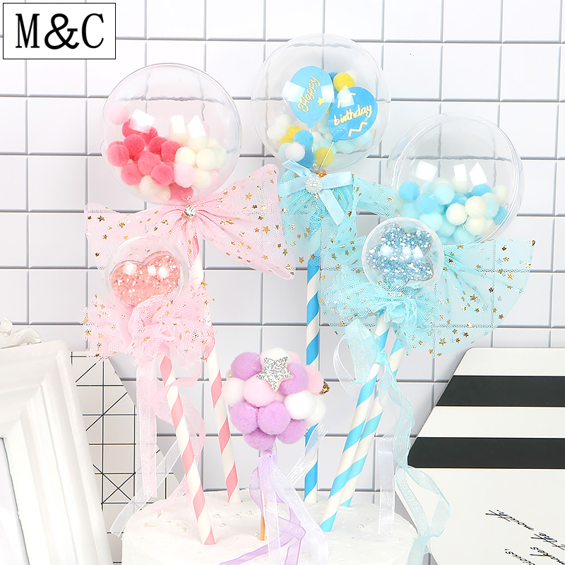 Baking Cake Decoration Pearl Silk with hair Ball with light Balloon Stars Fairy and Wish Stick Party Decorations