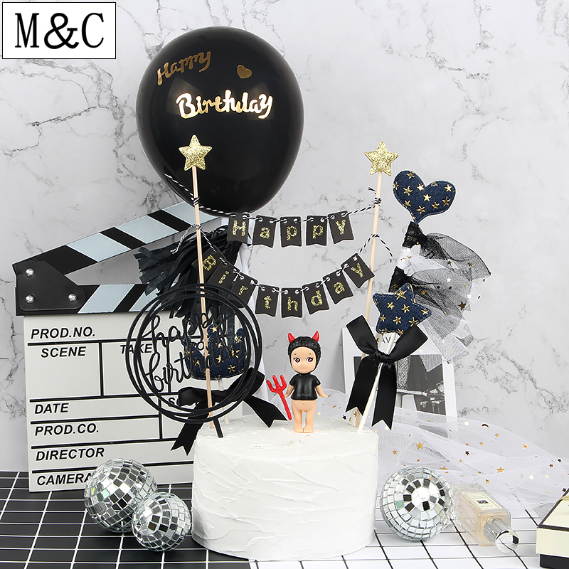 Ins Wind Minimis Black Ensemble Demons Birthday Inserts Flag Stars Flip Candy Cake Inserts Alloy Car Mold Dessert Dress