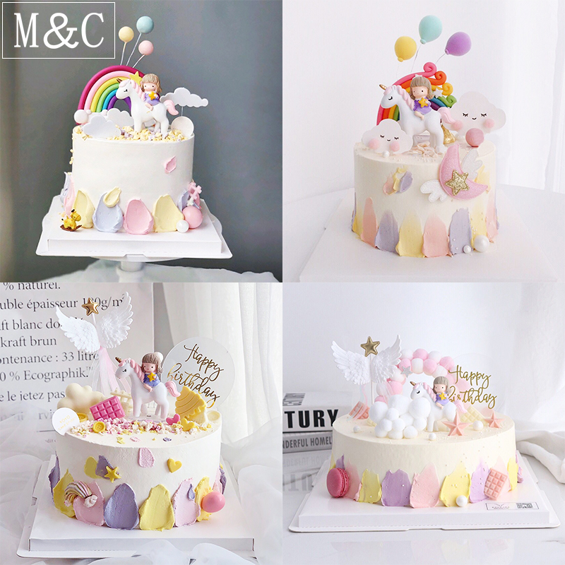 Children's Day baking cake decoration unicorn ornament cute riding girl princess doll star wings love heart