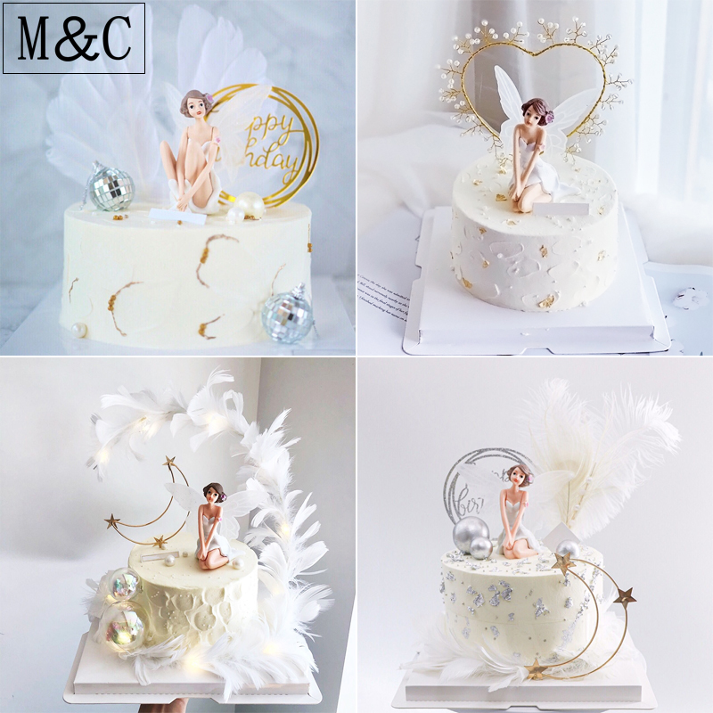 Children's Festival Baking Cake Decoration Flowers Fairy Fairy Fairy Doll Swing Piece Elf Female Pearl Loving Feather