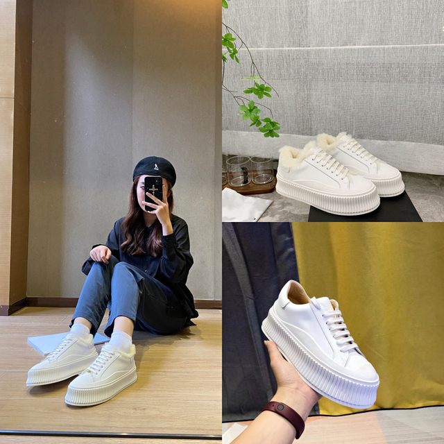 Internet celebrity ins white shoes 23 autumn and winter new women's shoes with increased height, platform soles, thick soles, comfortable genuine leather, versatile shallow mouth