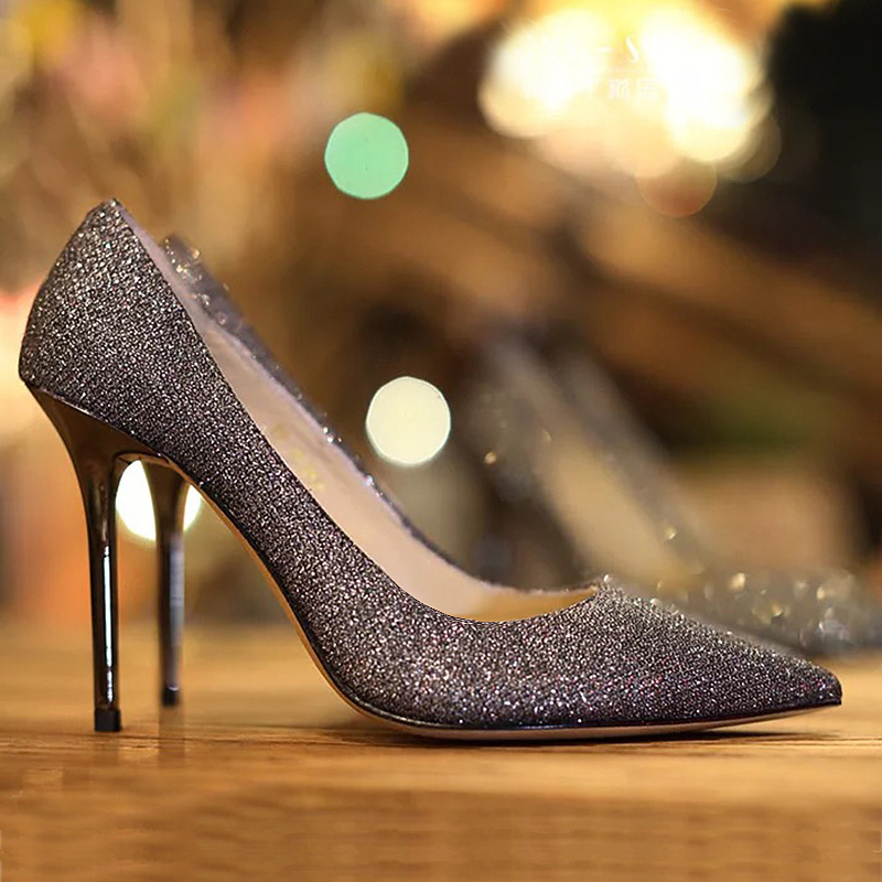 2026 Summer New Style: the Same Silver Sequin High Heels Worn by Cheon Soo-Ye from the Drama "You Who Came from the Stars," Women's Stiletto Pointed Toe Versatile Shoes