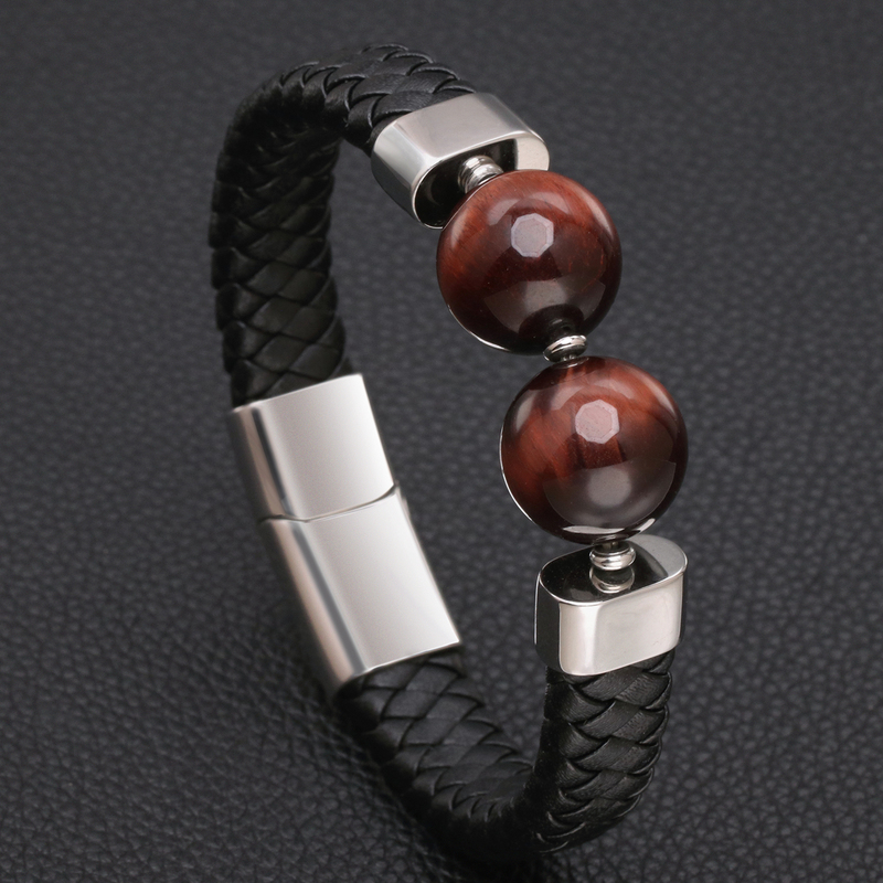 Original Red Tiger Eye Stone Bracelet for Men, High-End Genuine Leather Bracelet, Lucky Charm for the Year of Birth, Gift for Boyfriend