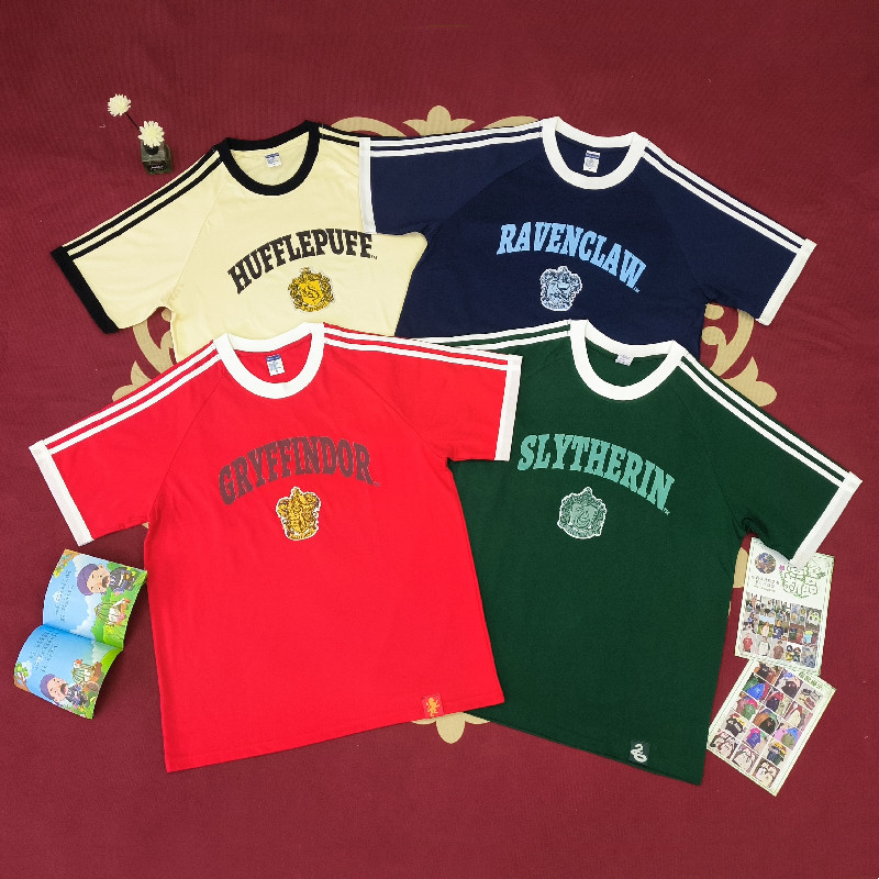 Harry Potter Collaboration New College-Style Top Casual Retro Three-Stripe Niche Embroidered Short-Sleeve Loose T-Shirt