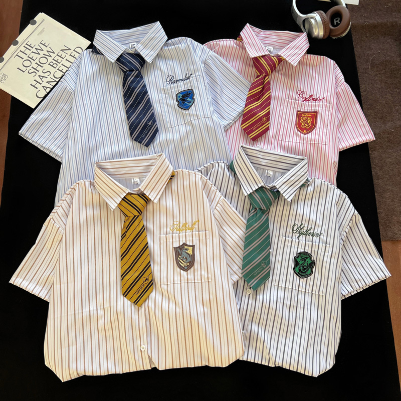 Harry Potter Collaboration New College-Style Striped Short-Sleeve Shirt Polo Collar Summer Loose Casual Versatile Top