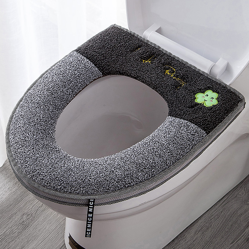 2 pieces toilet mat toilet seat cushion home thickened universal toilet seat cover waterproof zipper plush winter