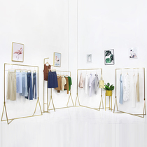 Clothing store display rack floor combination golden stainless steel simple hanging island display rack womens clothing store shelves