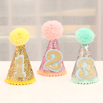 Creative DIY baby 1 year old birthday gold powder sequin hair ball childrens hat year digital birthday hat