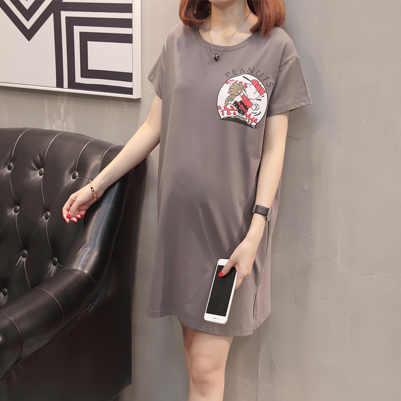 Phụ nữ mang thai mùa hè 2018 áo sơ mi mới cotton ngắn tay T-Shirt Hàn Quốc phiên bản của đoạn dài loose thai sản mùa hè ăn mặc