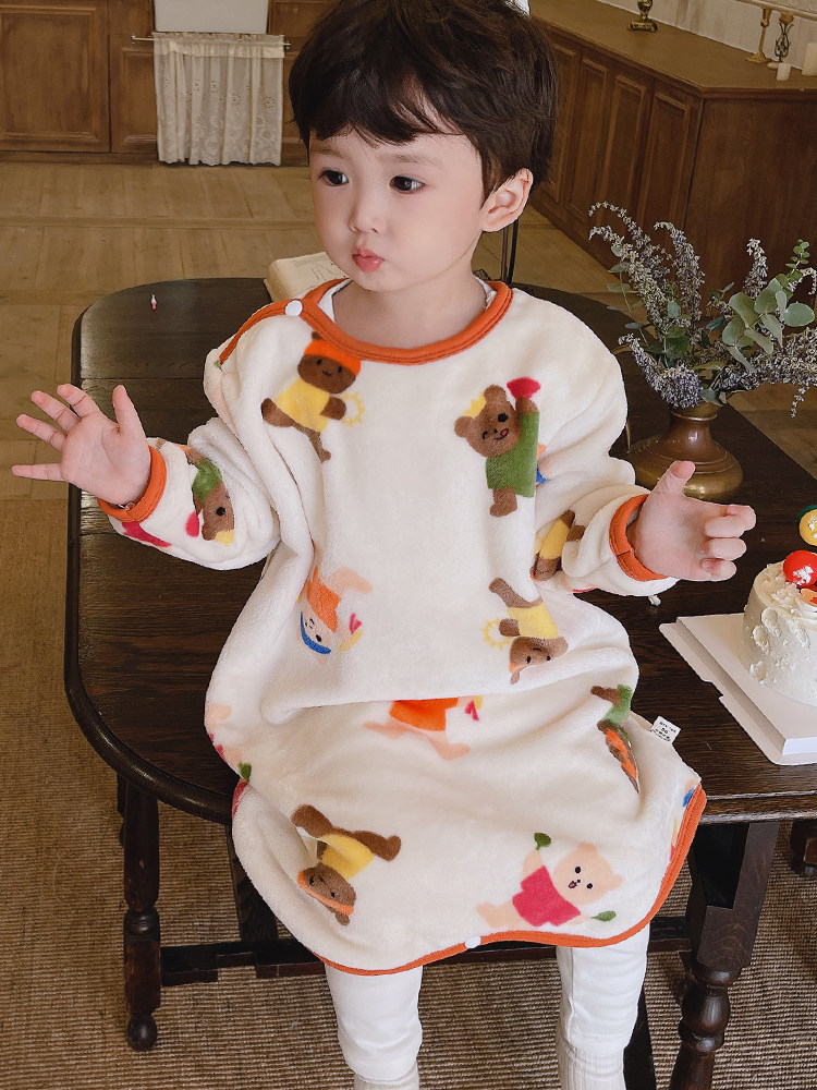 BABY PAJAMAS AUTUMN AND WINTER CORAL VELVET THICKENED MENS AND WOMENS ONE-PIECE PAJAMAS FOR BOYS AND GIRLS TO PREVENT COLD BABY FLANNEL SLEEPING BAGS