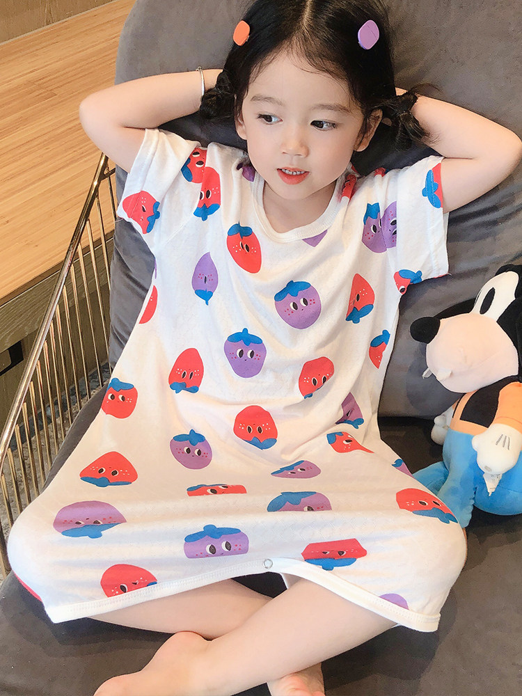 CHILDRENS PAJAMAS SUMMER ONE-PIECE THIN COTTON BABY SHORT SLEEVES SUMMER AIR-CONDITIONED ROOM CLOTHES BOYS AND GIRLS KICK-PROOF SLEEPING BAGS