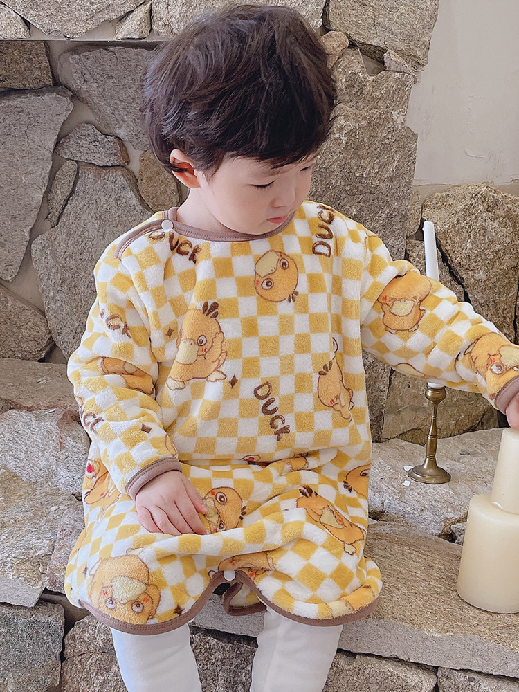 CHILDRENS FLANNEL AUTUMN AND WINTER PAJAMAS BABY CORAL FLEECE BOYS AND GIRLS ONE-PIECE LOUNGEWEAR BABY KICK PROOF SLEEPING BAG