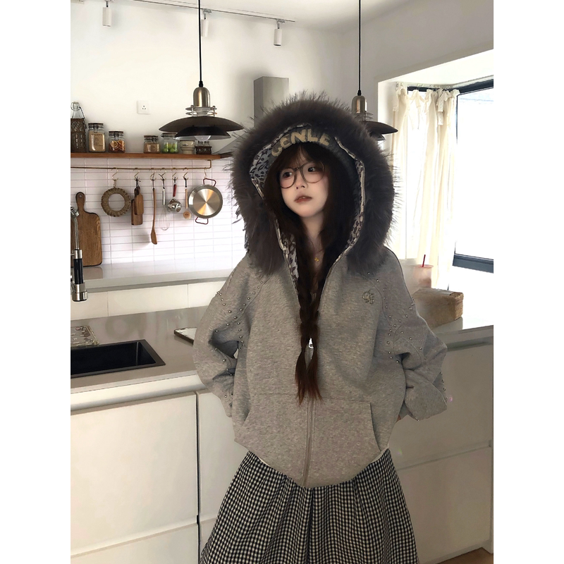 Tudou Potato Cat American-Style Hooded Cardigan Sweatshirt Jacket for Women, Loose and Lazy Style, 2026 New Couple Tops Tudou Potato Cat American-Style Hooded Cardigan Sweatshirt Jacket for Women, Loose and Lazy Style, 2026 New Couple Tops