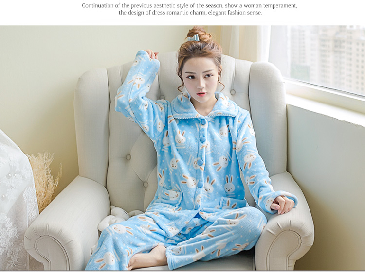 Phụ nữ mới mùa thu và mùa đông đồ ngủ flannel dễ thương thỏ san hô nhung tinh khiết nữ sinh viên phim hoạt hình đồ ngủ nhà dịch vụ thương hiệu đồ ngủ cao cấp