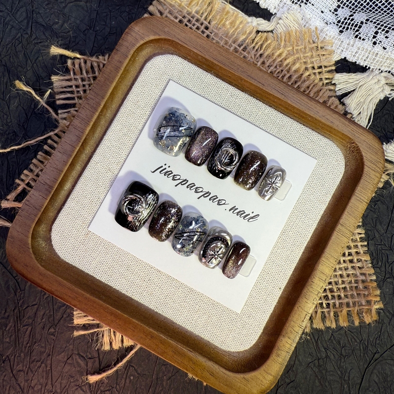 【Jiao Bubble】Spring and Summer Brightening Dark Elf Cat Eye Handmade Wearable Nail Art