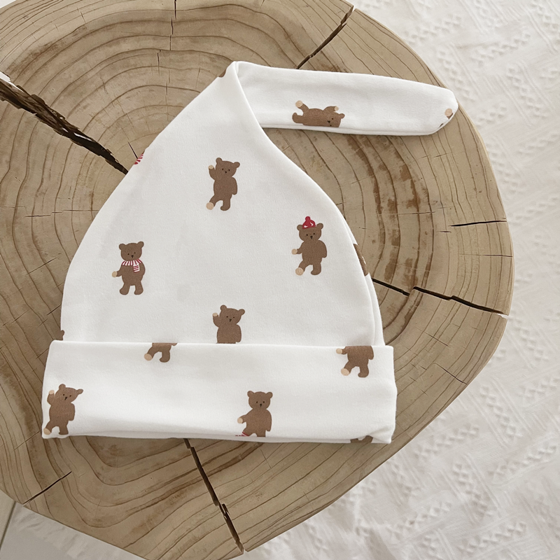 For many hamburqa small bear beginner baby pure cotton ptyp cap tyre cap moon spring autumn cover head cap Baotou cap