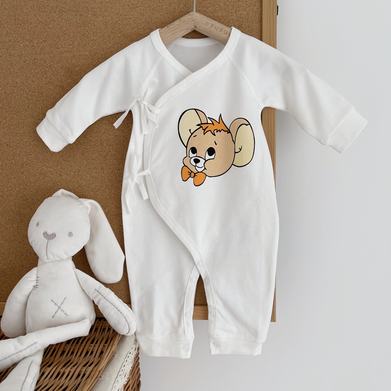 Newborn baby pure cotton long sleeve inclined flap laces monk suit lingerie house Khaclothes Climbing Suit Bag Farting Clothes