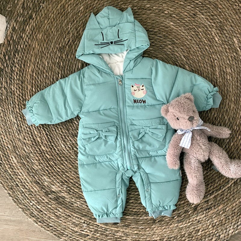 New winter thickening out down cotton jumpsuit newborn baby cotton coat female baby warm windproof romper