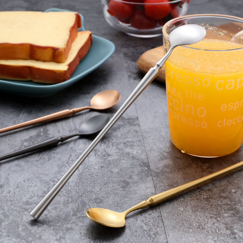 Small brute waist styled coffee spoon 304 stainless steel long handle integrated stirring spoon flower tea spoon honey stirring cold drink