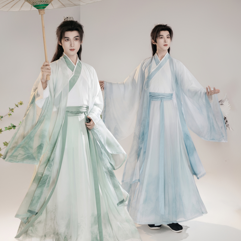 Hanfu Men's Fairy-Like Ancient Costume, Traditional Style, Gentleman's Ancient Style Large-Sleeve Shirt, Men's Swordsman Scholar Student Spring and Summer Style Hanfu Men's Fairy-Like Ancient Costume, Traditional Style, Gentleman's Ancient Style Large-Sleeve Shirt, Men's Swordsman Scholar Student Spring and Summer Style