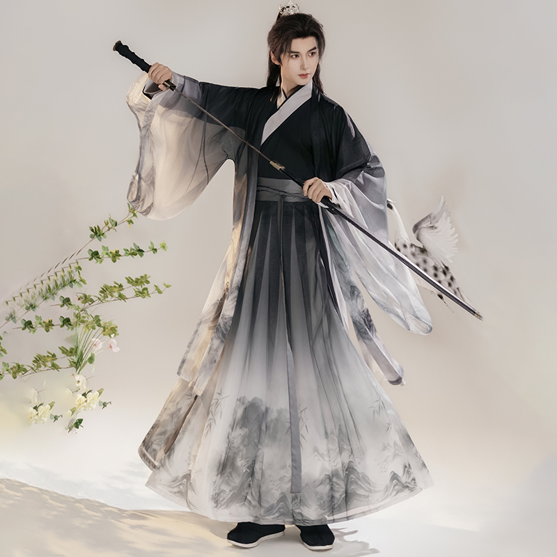 Original Hanfu Ink Painting Bamboo Couple Outfit in Wei and Jin Dynasty Style, Super Fairy-Like Print, Large Sleeves, Cross-Collar, Waist-Length Set, Chinese Style for Spring Original Hanfu Ink Painting Bamboo Couple Outfit in Wei and Jin Dynasty Style, Super Fairy-Like Print, Large Sleeves, Cross-Collar, Waist-Length Set, Chinese Style for Spring