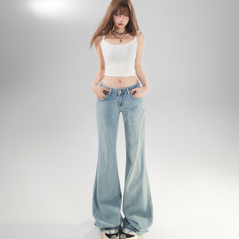 American-Style Low-Waisted Petite Flared Jeans for Women, 2026 Summer Thin New Style Light Blue Non-Tight Flared Pants American-Style Low-Waisted Petite Flared Jeans for Women, 2026 Summer Thin New Style Light Blue Non-Tight Flared Pants