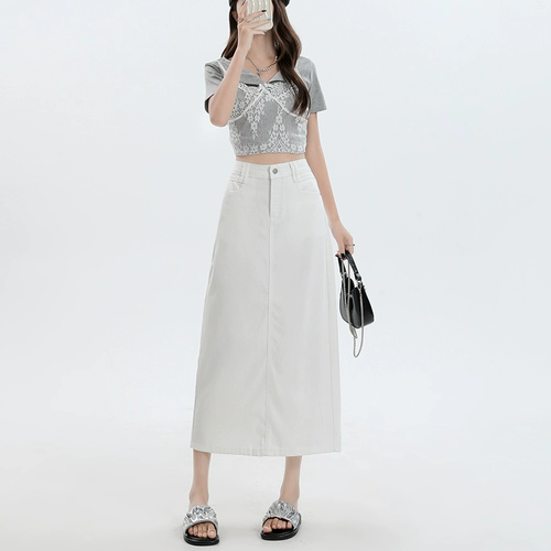 Белая летняя приталенная джинсовая юбка, свободный крой, А-силуэт