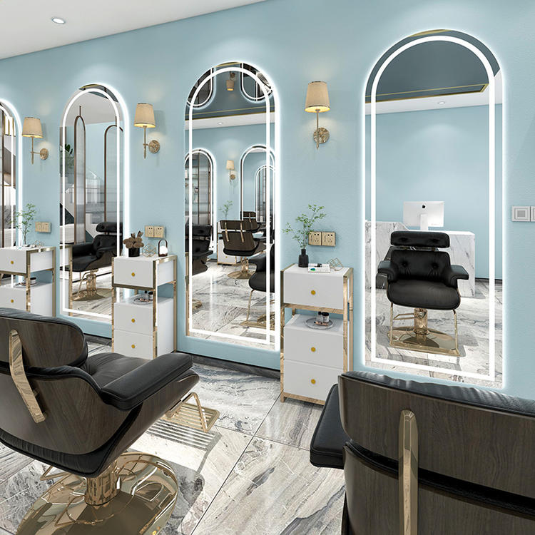 Jane Ou Net Red Shops Mirror Table Beauty Hair Salon Mirror With Lamp Beauty Hairdressing Mirror Single-sided Mirror LED Hair Salon Special