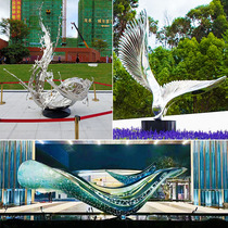 Stainless steel campus plaza hollow mirror abstract sculpture large outdoor landmark landscape garden ornaments customized