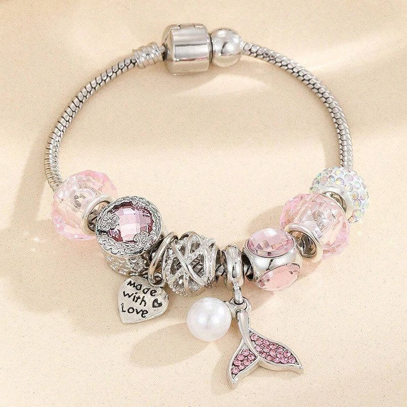 Popular Cross-Border DIY Pendant Mermaid Diamond Ball Bead String Pan-Style Bracelet Tail Heart Copper Chain