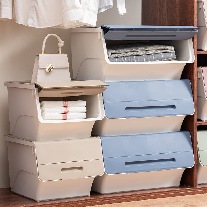 Plastic extra large front open flap storage box children's toys clothing snacks finishing box side open storage box