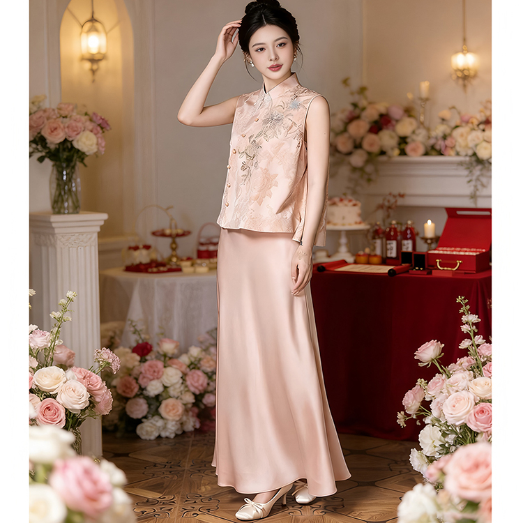 Pink Cheongsam Toast Dress for Bride, New Chinese-Style Petite Outfit, High-End and Stunning Engagement Dress, Summer Dress