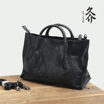 Handmade leather large bag womens first layer cowhide large capacity lawyer professional designer business portable briefcase male