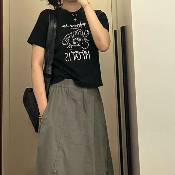 美式复古抽绳伞兵裙女大码胖mm高腰遮胯显瘦休闲A字工装半身裙子