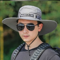 Fisherman hat blue anti-ultraviolet hat Mens outdoor sun hat big head circumference big eaves summer youth camouflage insect-proof