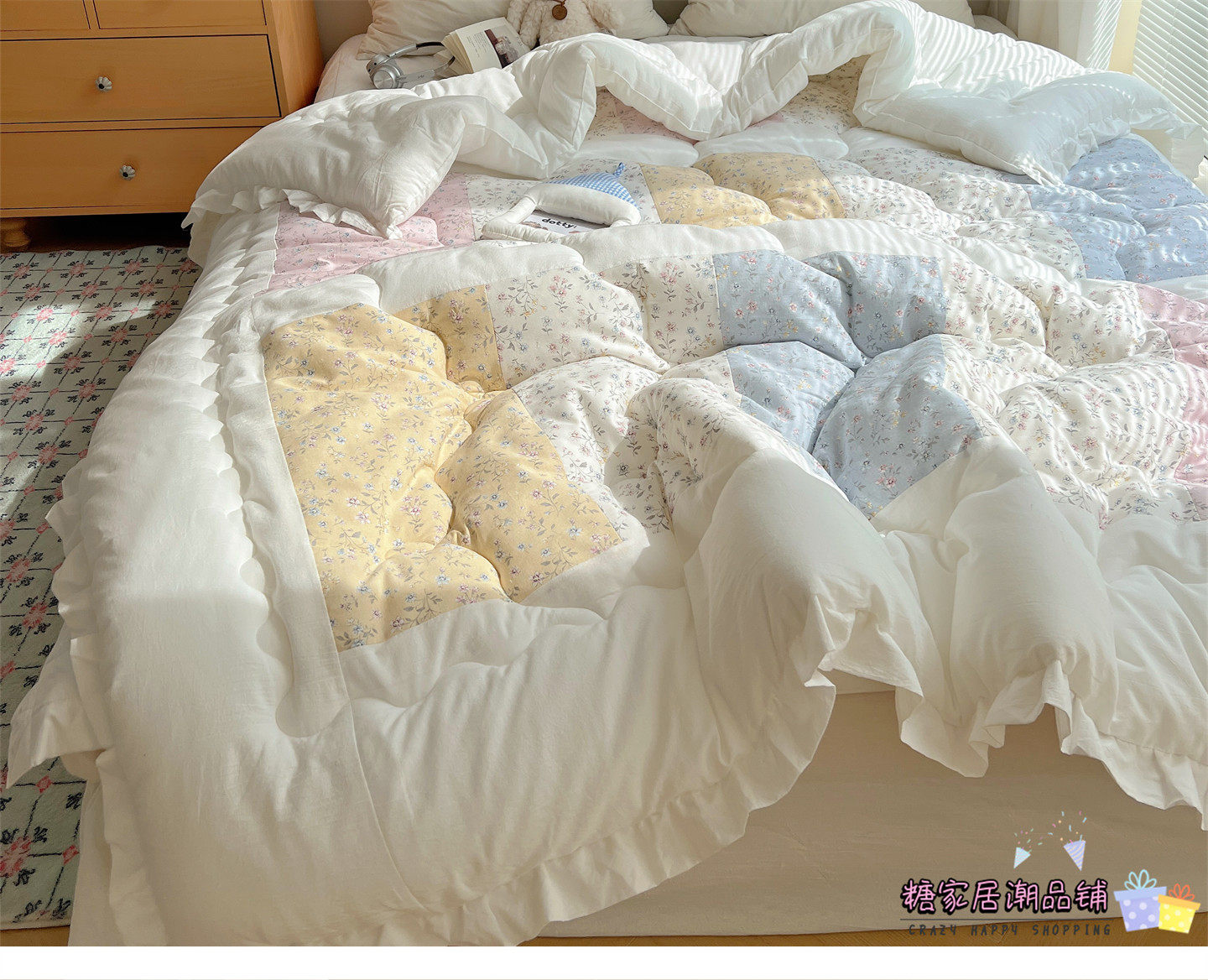 Одеяло в корейском стиле с большими кружевами, легкое всесезонное одеяло для двуспальной кровати, машинная стирка