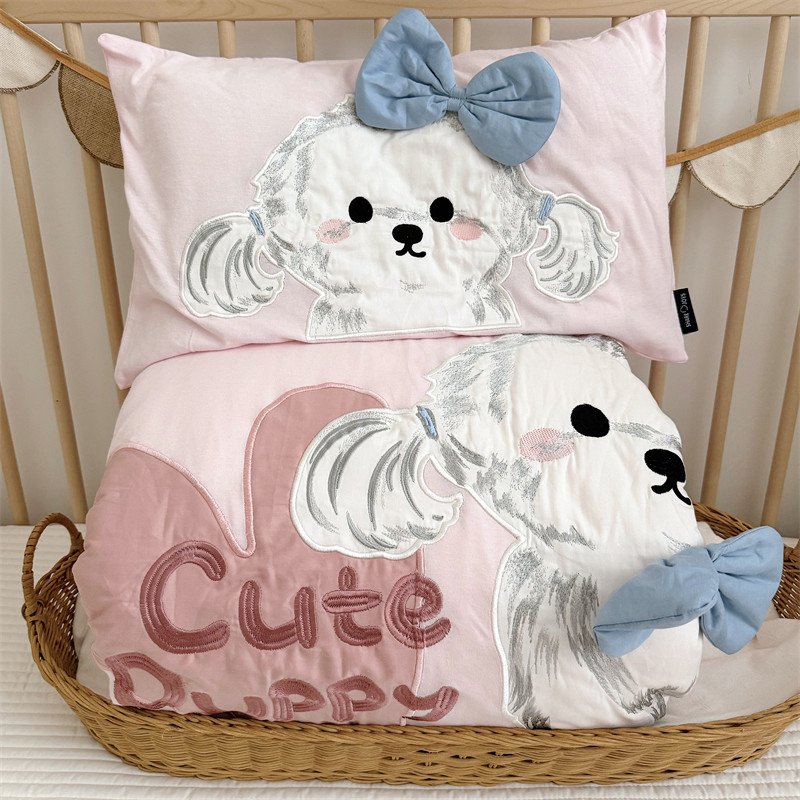 Детское зимнее одеяло класса А из вязаного хлопка со съемным чехлом, мультяшная розовая собачка, односпальное утепленное одеяло