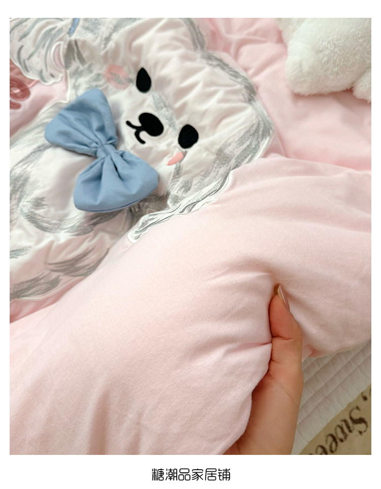 Детское зимнее одеяло класса А из вязаного хлопка со съемным чехлом, мультяшная розовая собачка, односпальное утепленное одеяло