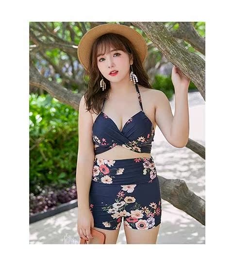 Đồ bơi cỡ lớn nữ béo mm200 kg che bụng ngực lớn bikini ba mảnh giảm béo cộng với phân bón để tăng suối nước nóng - Bikinis bộ quần áo bơi dài tay nữ
