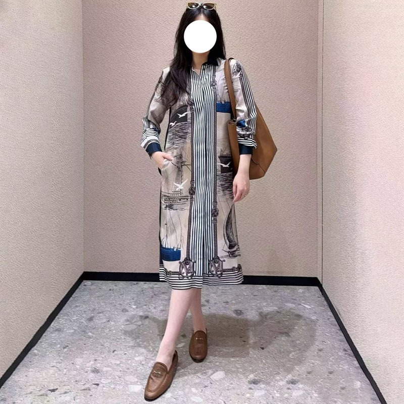 In-Stock Max 100% Mulberry Silk Shenzhen Nanyou 2026 Sailing Cruise Vacation Positioning Silk Dress