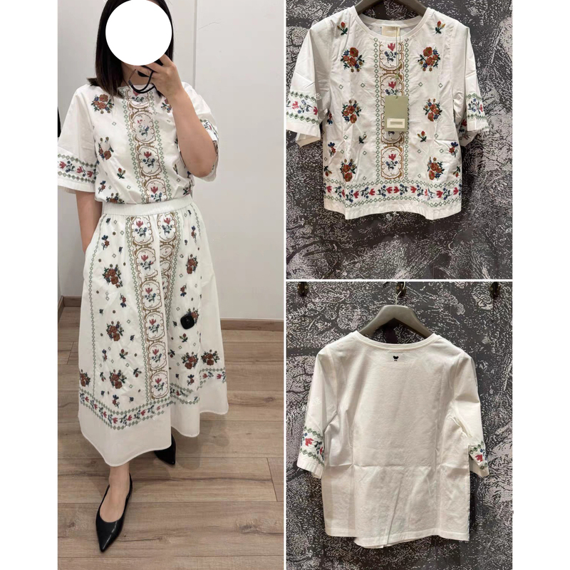 In-Stock Max Same Style Shenzhen Nanyou Women's Clothing 2026 Summer New Embroidered Floral Short-Sleeve T-Shirt + Matching Skirt In-Stock Max Same Style Shenzhen Nanyou Women's Clothing 2026 Summer New Embroidered Floral Short-Sleeve T-Shirt + Matching Skirt