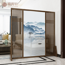 New Chinese screen partition living room simple modern solid wood seat screen grid door entrance barrier office bedroom