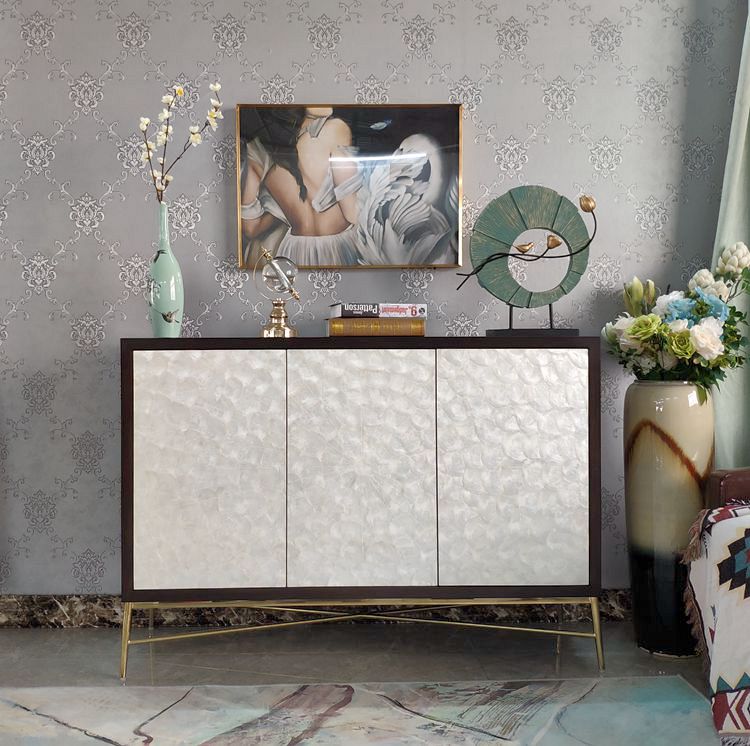 Custom light lavish shell shoe cabinet rear modern minimalist dining cabinet Stainless Steel Feet Black Walnut containing cabinet Decorative Cabinet