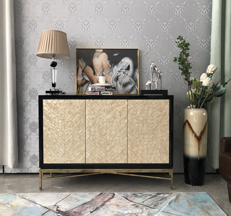 Customized light luxury Nordic shell porch cabinet European and American sideboard cabinet American shoe cabinet stainless steel feet simple locker