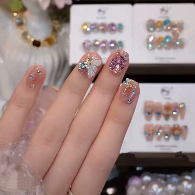 【Lucky Butterfly】New Style Pure Handmade Wearable Nails with Dazzling Butterfly Zircon Diamonds, Brightening Effect, Pure Handmade Nail Stickers