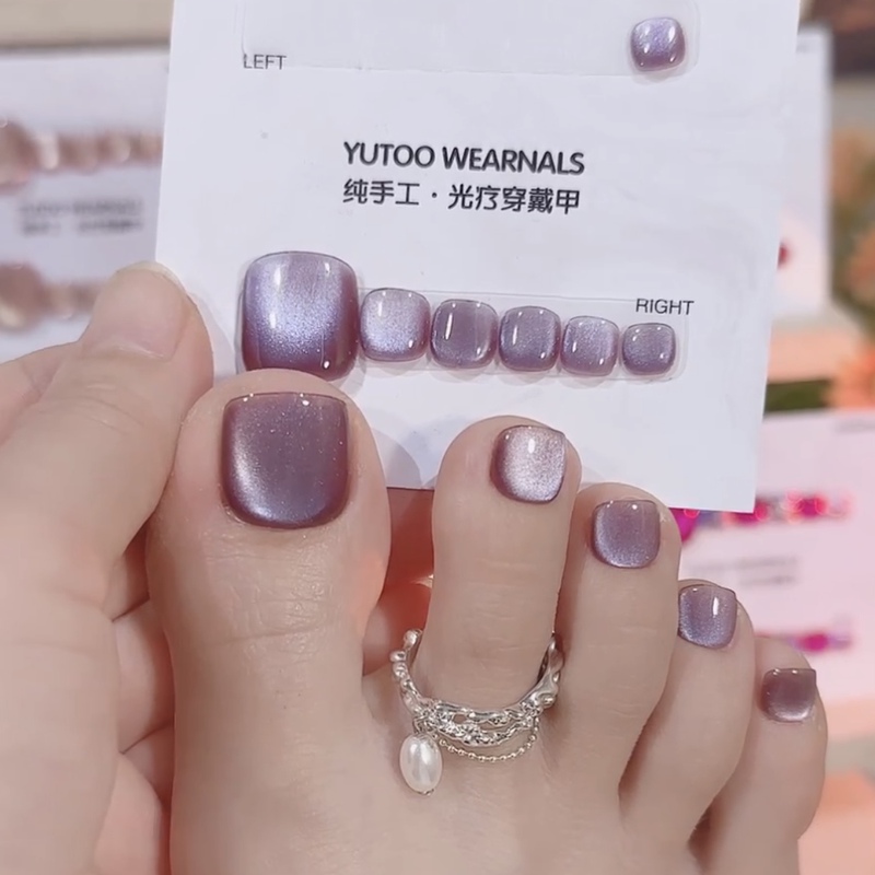 【Zixuan】 Foot Nail Gift Box Set, Pure Handmade Uv Gel Wearable Nails, Wine Red, Brightening Effect, Summer Purple