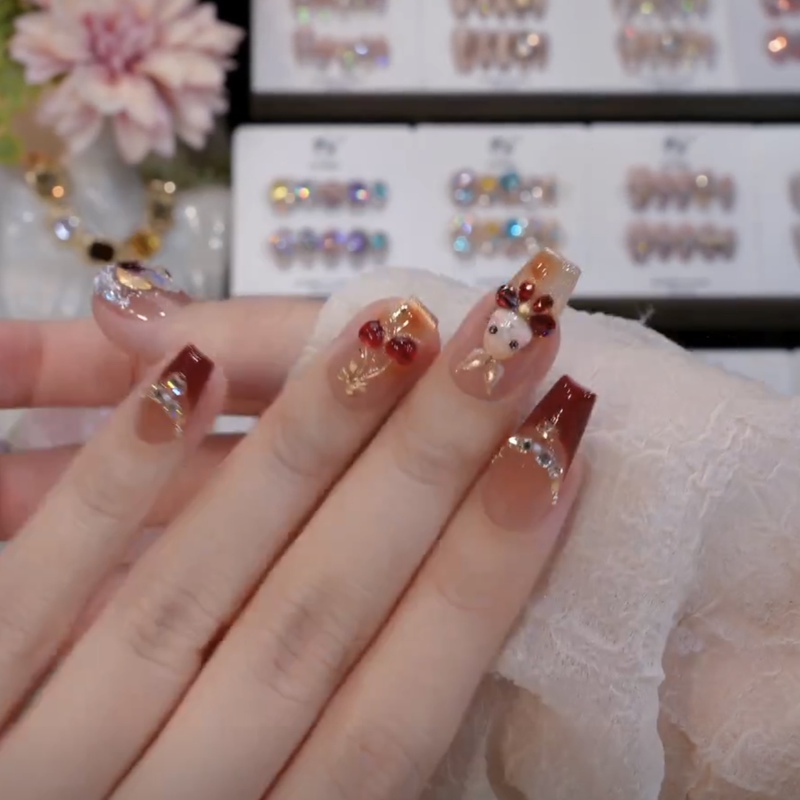 【Cherry Rabbit】Purely Handmade Wearable Nails with Dazzling Cat-Eye Effect, Enhance Complexion, High-End Feel, Wearable Pure Handmade Nail Pieces
