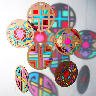 Kindergarten chinese scenery light and shadow environment creation material window corridor hanging ornaments pendant area corner colored cellophane light and shadow game